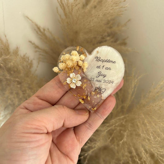 Magnet Flora personnalisé avec fleurs séchées – cadeau invité fleuri