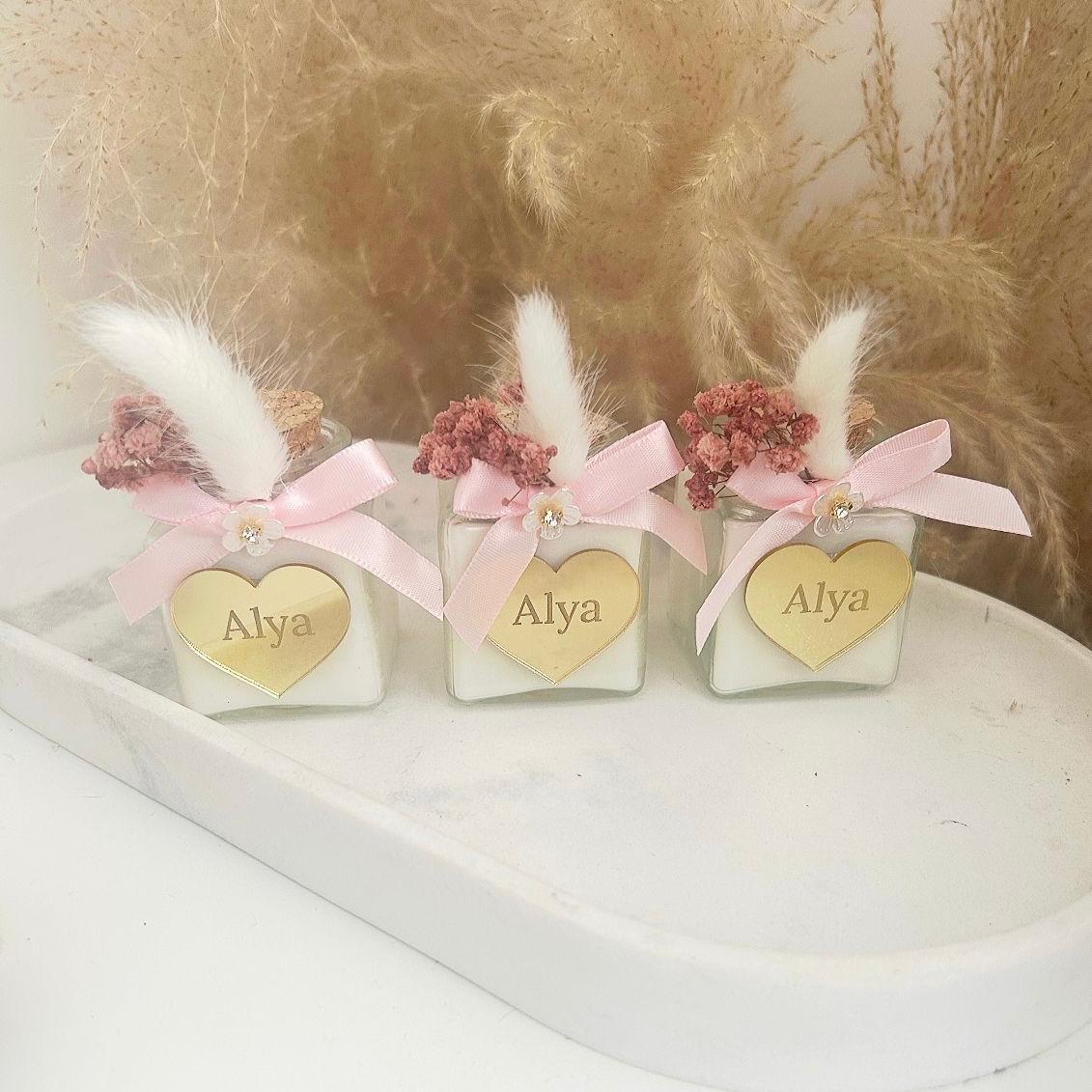 Bougie parfumée personnalisée « Bougie Cerise » en cadeau invité, décoration de table élégante pour baptême ou anniversaire