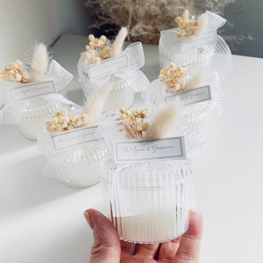 Bougie Cristalline personnalisée avec fleurs séchées et impression, cadeau invité mariage